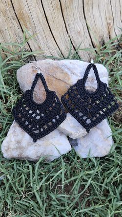 Crochet Earrings, Black Boho Style Earrings 