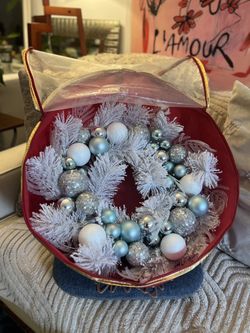 Ice Blue Glittery Holiday Wreath New 