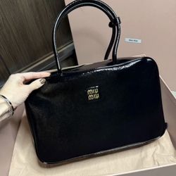 Miu Miu Black Patent Leather Tote Bag
