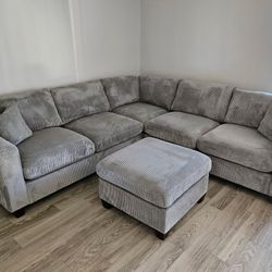 Brand New Sectional Corduroy Fabric Light Or Dark Grey 99 X 99 Ottoman Included $569