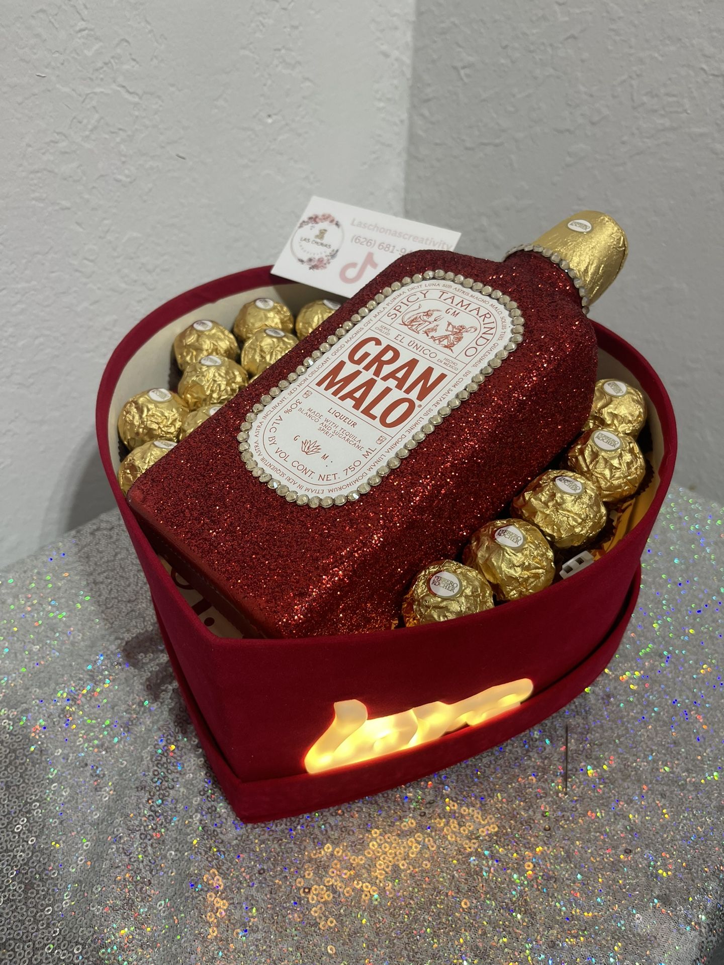 Beautiful Hart With Ferrero Chocolate And Decorated Bottle