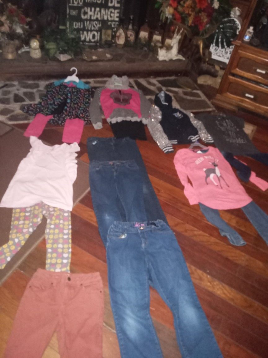Girls Clothes Lot Size 10/12 All For One Orice 9 Pair Of Pants/jeans 3 Shirts And 2 Jackets