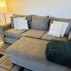 Grey Fabric 97” Sofa + Ottoman — $150 (Well-used, Super Comfortable)