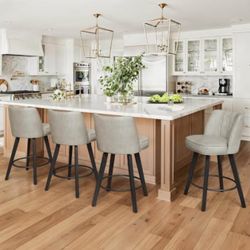 LUE BONA 360-degree Swivel Bar Stools Set of 4, 26" Counter Height Bar Stools with High Back and Woo