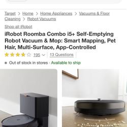 iRobot Roomba Combo i5+ Self-Emptying Robot Vacuum & Mop: Smart Mapping, Pet Hair, Multi-Surface, App-Controlled