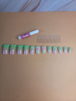 Green & White on Pink Nails