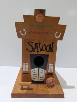 Handcrafted Western Saloon Wooden Birdhouse Rustic Horseshoe Cowboy Decor Cedar