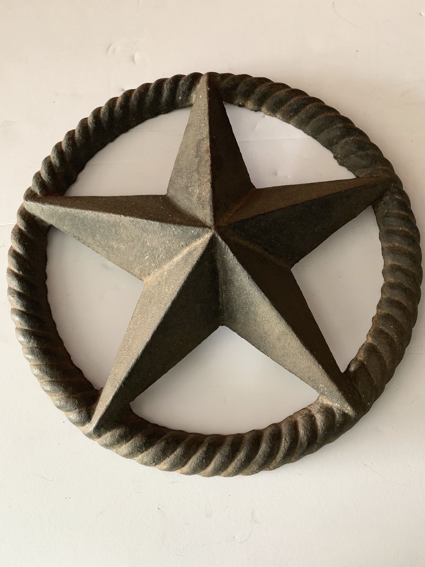 Rustic Texas Star Rope Edge Cast Iron Wall Plaque Western Barn Decor Shed