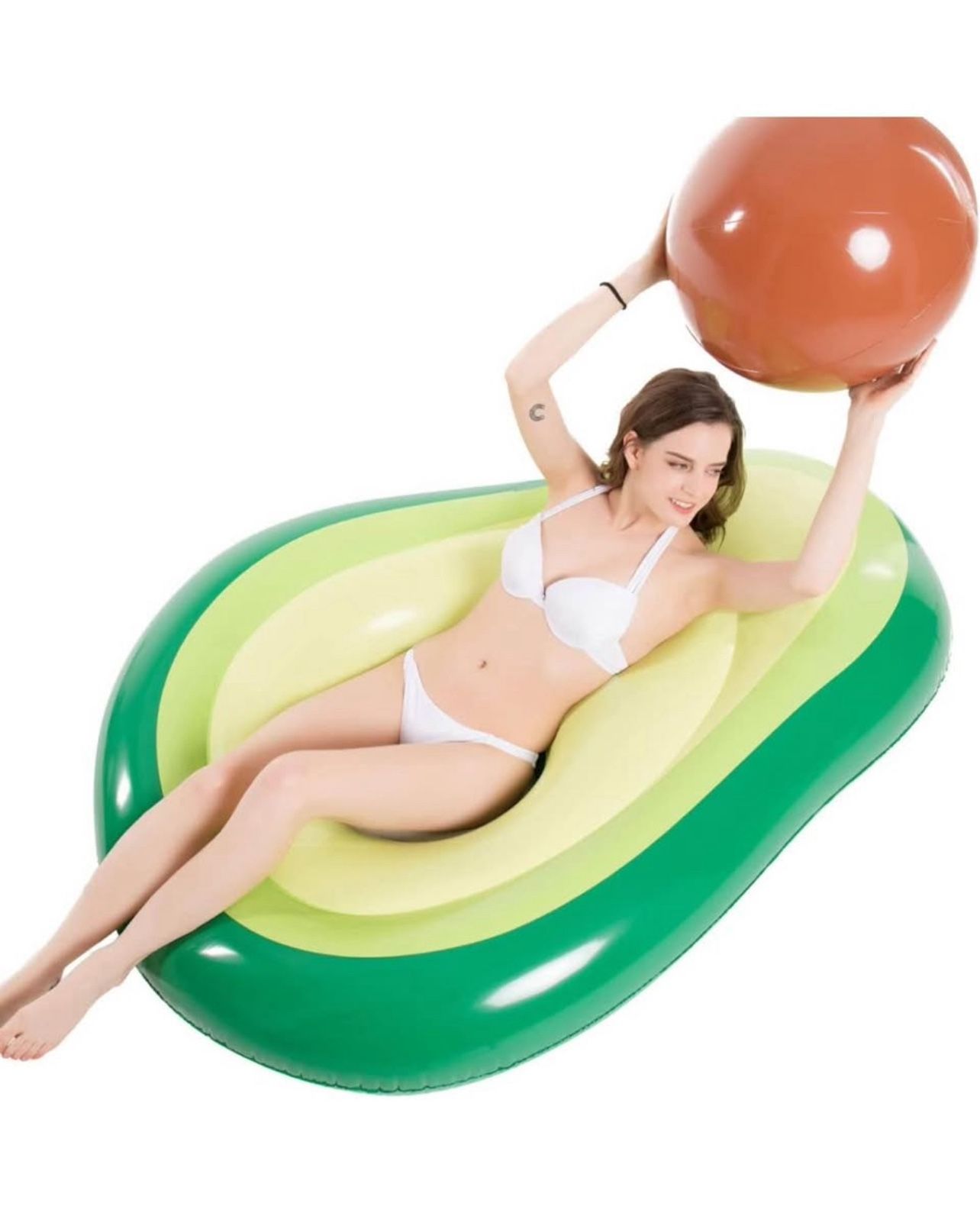 Brandnew Inflatable Avocado Pool Float Floatie with Ball Water Fun Large Blow Up Summer Beach Swimming Floaty Party Toys Lounge Raft for Kids Adults (