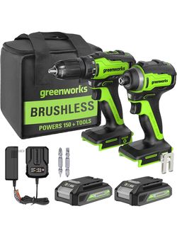 Greenworks 24V Cordless Brushless Drill & Impact Driver Combo Kit