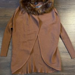 Alfani Removable Faux Fur Cardigan Sweater | Size Large