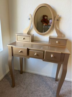 Glam Gold Makeup Vanity Desk with Oval Mirror & 5 Drawers