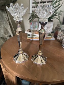 Silver-Plated Crystal Lotus Candlesticks
