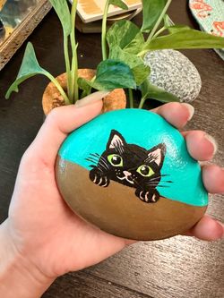 Hand-Painted Black Cat Rock