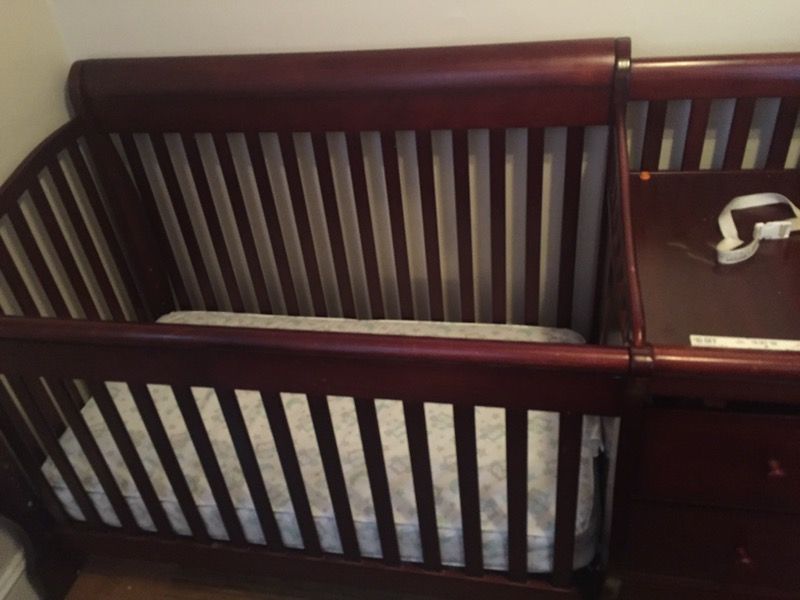 Crib with changing table and drawers, new mattress, dresser