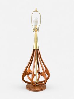 Vintage Mid-Century Modern Sculpted Walnut & Brass Table Lamp, c.1960’s - Delivery Available