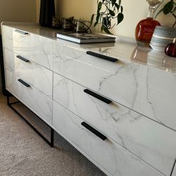 Contemporary Dresser (6-drawer) matte faux-marble laminate finish