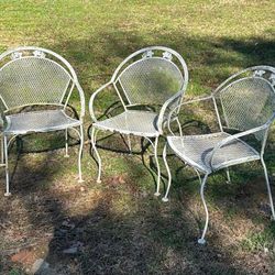 Vintage Set Of 3 Mid Century Iron Patio Chairs
