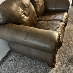 Khaki Leather LOVESEAT & CHAIR W/ottoman