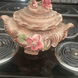 Vintage Large Footed Capodimonte Porcelain Tureen 