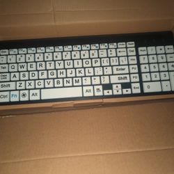 Black Wireless Keyboard With White Keys And Mouse