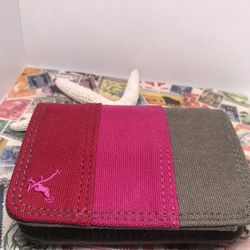 American Eagle 🦅 Canvas Red, Pink And Gray With Keychain Bifold Wallet 