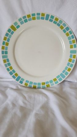 Vintage ROYAL NORFOLK 10 5/8" DINNER PLATE MCM Dish Aqua Green blocks