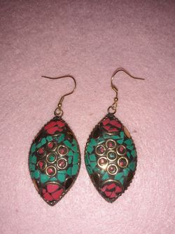 Turquoise and Red Coral earrings