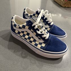 Vans Old Skool Suede Blue& White Checker Shoes Low Top Men Size 5.5 Women 7 