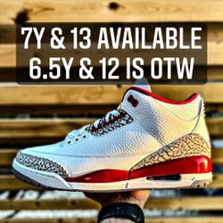 Jordan 3 Cardinal Red Size 6.5Y, 7Y, 12, & 13