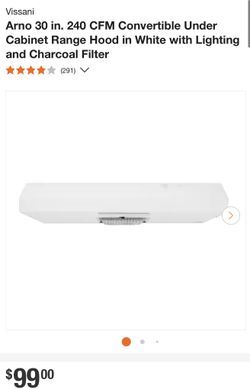 VissaniArno 30 in. 240 CFM Convertible Under Cabinet Range Hood in White with Lighting and Charcoal Filter