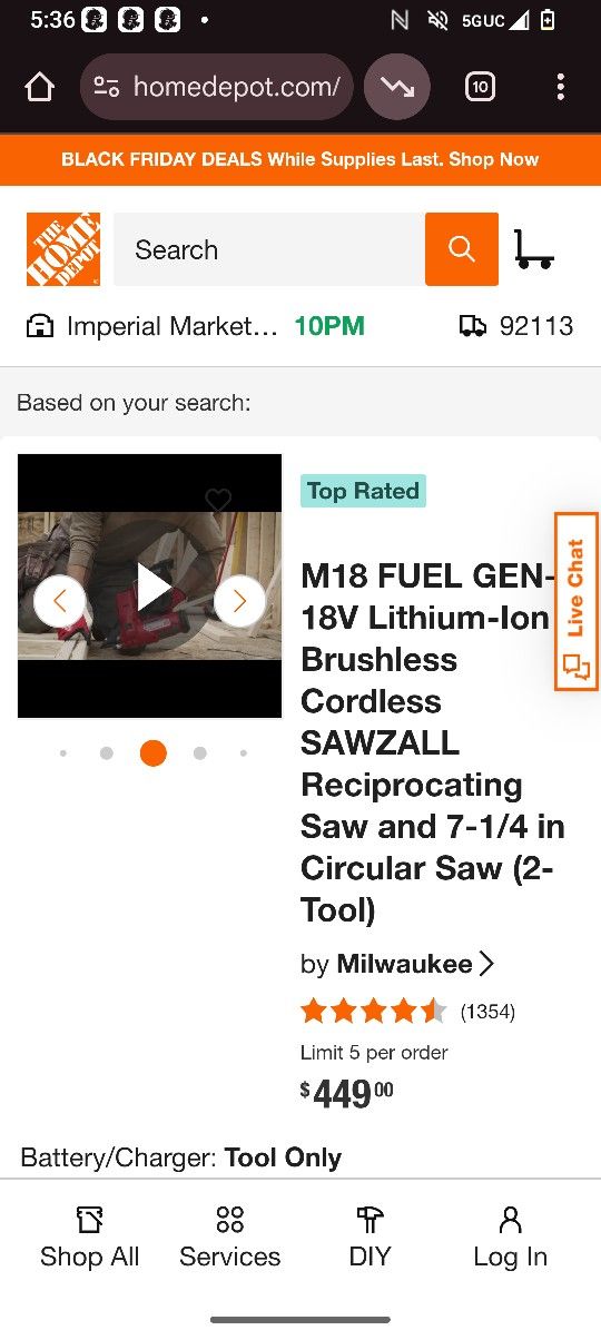 Milwaukee M-18 Sawzall &  6 1/2 Inch Circular Saw With One Battery 