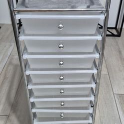 Rolling Organizer Car With 10 Drawers, White/Chrome, very good condition, $ 20.00 cash and pick up only.