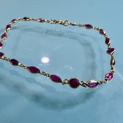💎 Lovely Ladies 14KT Yellow Gold, Round & Marquise Ruby Bracelet
