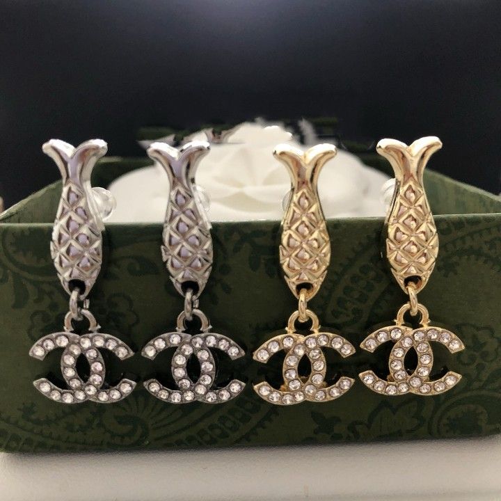 Silver Cc Diamond-Encrusted Earrings