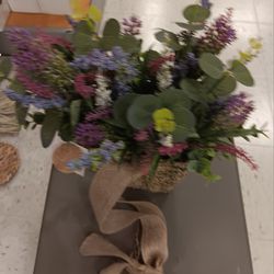 Very Nice Vase Of Artificial varieties  Flowers 