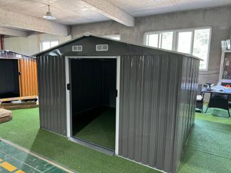 (New in box need assemble) 8’ L x 10’ W x 6.’ H galvanized steel Metal Storage Shed Outdoor Garden Backyard 8’x10’ Storage.