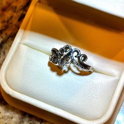 Vintage 50's Open Heart Waves Blue & White Diamond Accent Size 6.5 Sterling Silver Woman's Ring