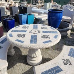 Concrete Mosaic Picnic Table with 3 Benches/ Outdoor Patio Furniture / Patio Set