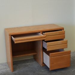 Vintage Oak Desk with Drawers - 1980s Mid Century Style Wooden Table