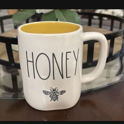 Rae Dunn “HONEY” 🐝 White Mug With Yellow Inside - Honey Bee Collection 