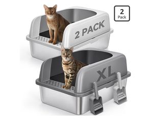 (2 pack) New XL stainless steel cat litter box