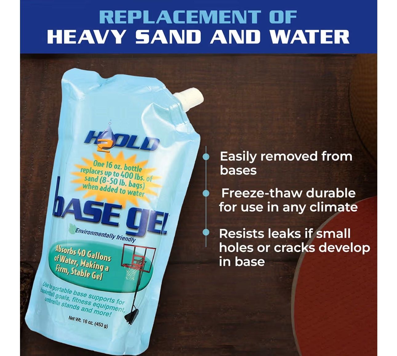 BaseGel Polymer for Basketball Goal and Outdoor Indoor Sign Hoops Bases, Perfect Replacement for Sand and Sandbags to Anchor Portable Sports Pools Bas