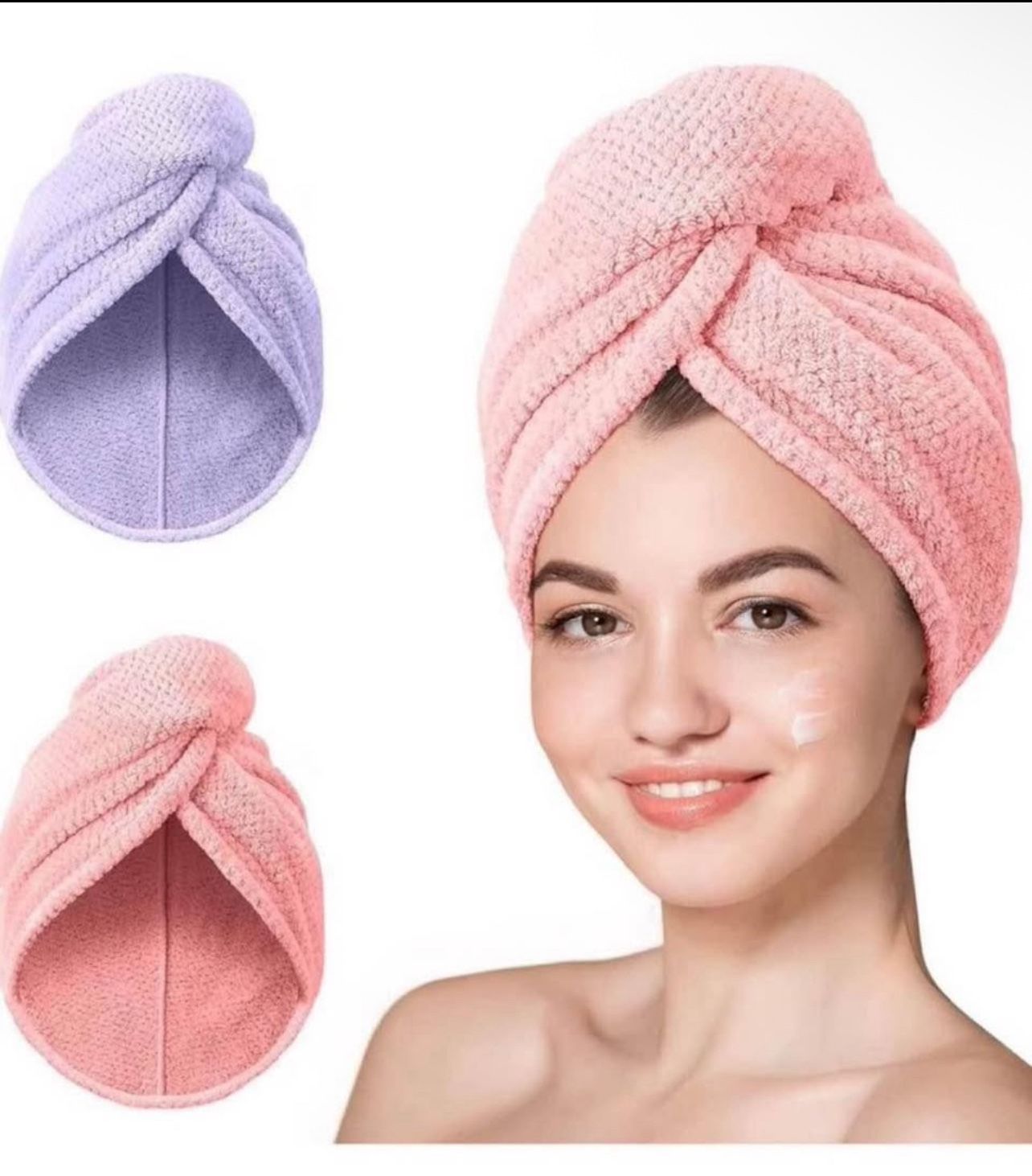 Brandnew 2pk Microfiber Hair Towel, Super Absorbent Hair Towel Wrap for Women,Fast Drying Hair Wrap Turban for Curly Long All Hair Types Stay Put-2Pac