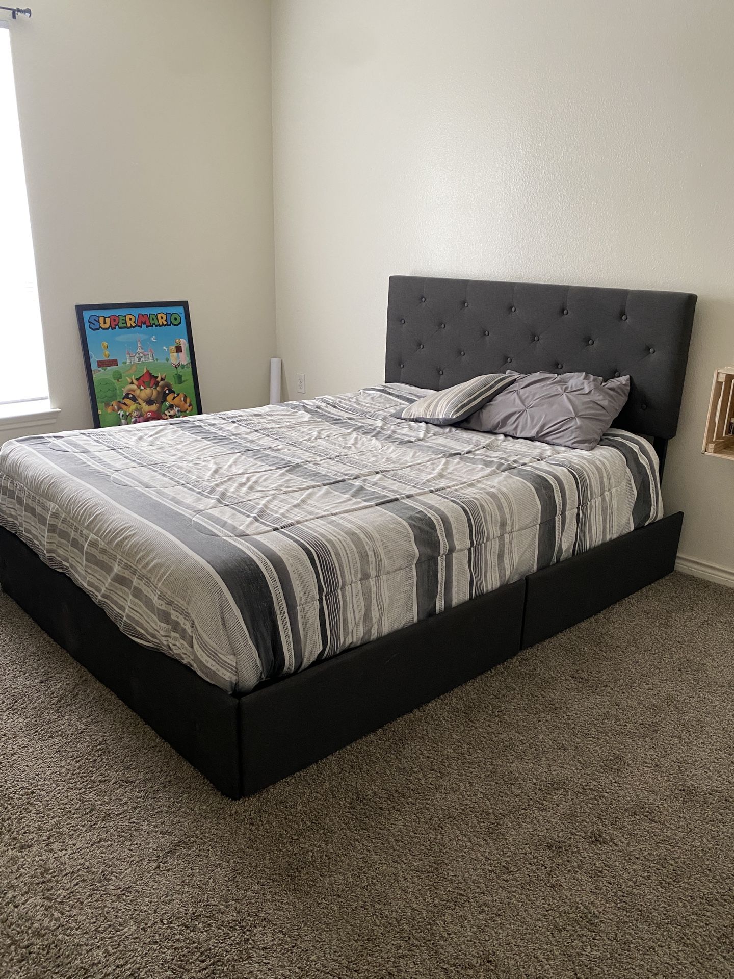 Queen Bed Frame / INDANǍS   - Upholstered Platform Drawer Storage Bed