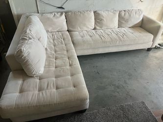 Cream Fabric Sectional Sofa with Chaise