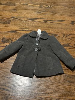 Girls Dark Gray Button-Up Pea Coat