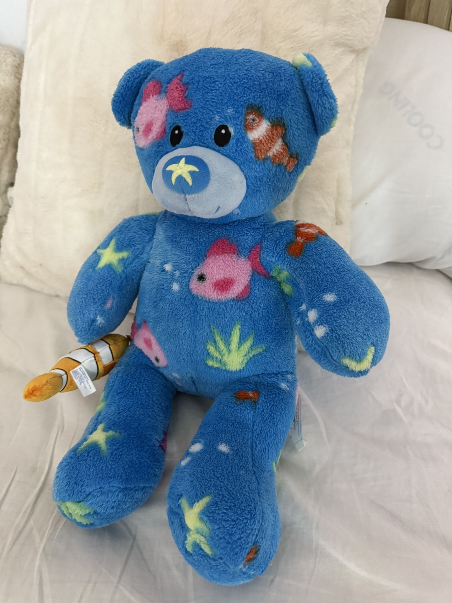 Blue Teddy Bear With Fish  5$