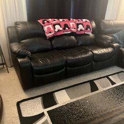 Black Leather Couch, Love Seat And Wedge