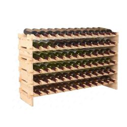 72 Bottles Stackable Modular Wine Rack, Freestanding Wine Bottle Holder 6-Tier Wine Holder Display Shelves for Kitchen, Cellar or Basement, Thick Wood